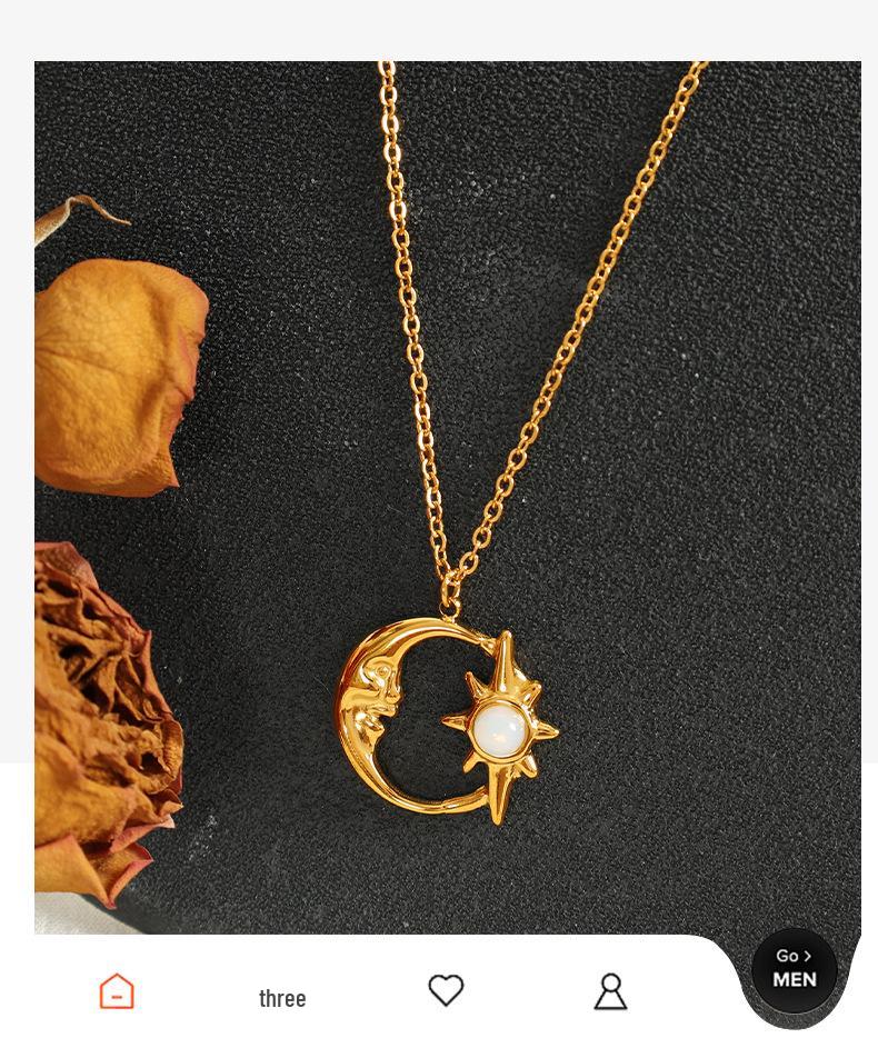 Hollow Star & Moon Opal Pendant Necklace - Luxury Clavicle Chain Jewelry