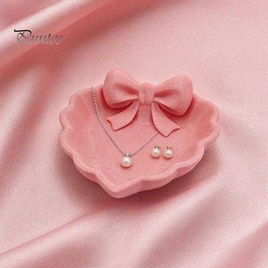 Small Item Storage Tray 3D Printed Bow Jewelry Tray, Heart Shape Ring Dish, Entryway Table Trays, Delicate Decorative Trinket Organizer for