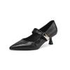 Fashion Women's new leather sheepskin pointed metal accessories belt buckle high heels plus size Mary Jane work shoes single shoes