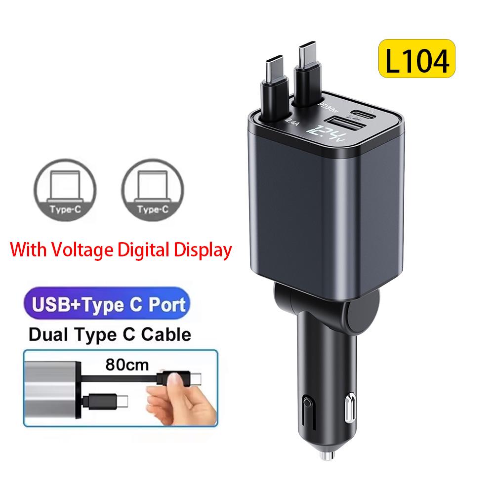 New Arrival 4 IN 1 Retractable Car Charger USB Type C Cable For IPhone Samsung Fast Charge Cord Cigarette Lighter Adapter