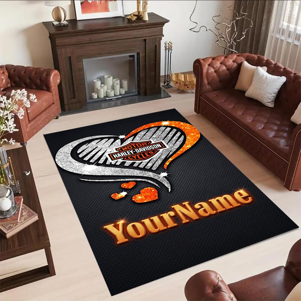 Harley-davidson Motorcycles Personalized Name Area Rug Suitable for Outdoor Game Room Foyer Dining Room Antislip Carpet Anime Office Decor