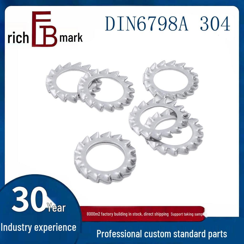 DIN6798A 304 Stainless Steel External Tooth Lock Washer, Anti-slip and Anti-loosening, Sizes M3-M30.