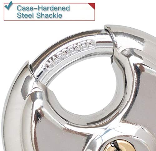 4 Disc Padlock Stainless Steel Lock with Key 2 3 4 in.Wide 3 8 in. Diameter Shackle Discus Lock for Storage Unit Sheds Garages and Fence