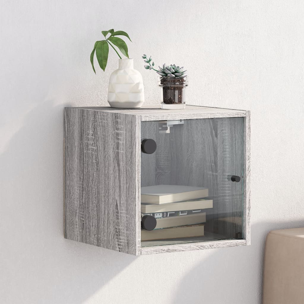 Nightstand with Glass Door Grey Sonoma 35 x 37 x 35 cm