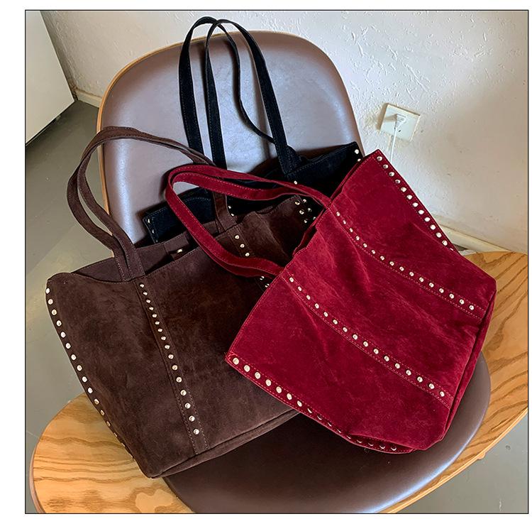 Retro Rivet Soft Surface Large Women's Tote Handbag