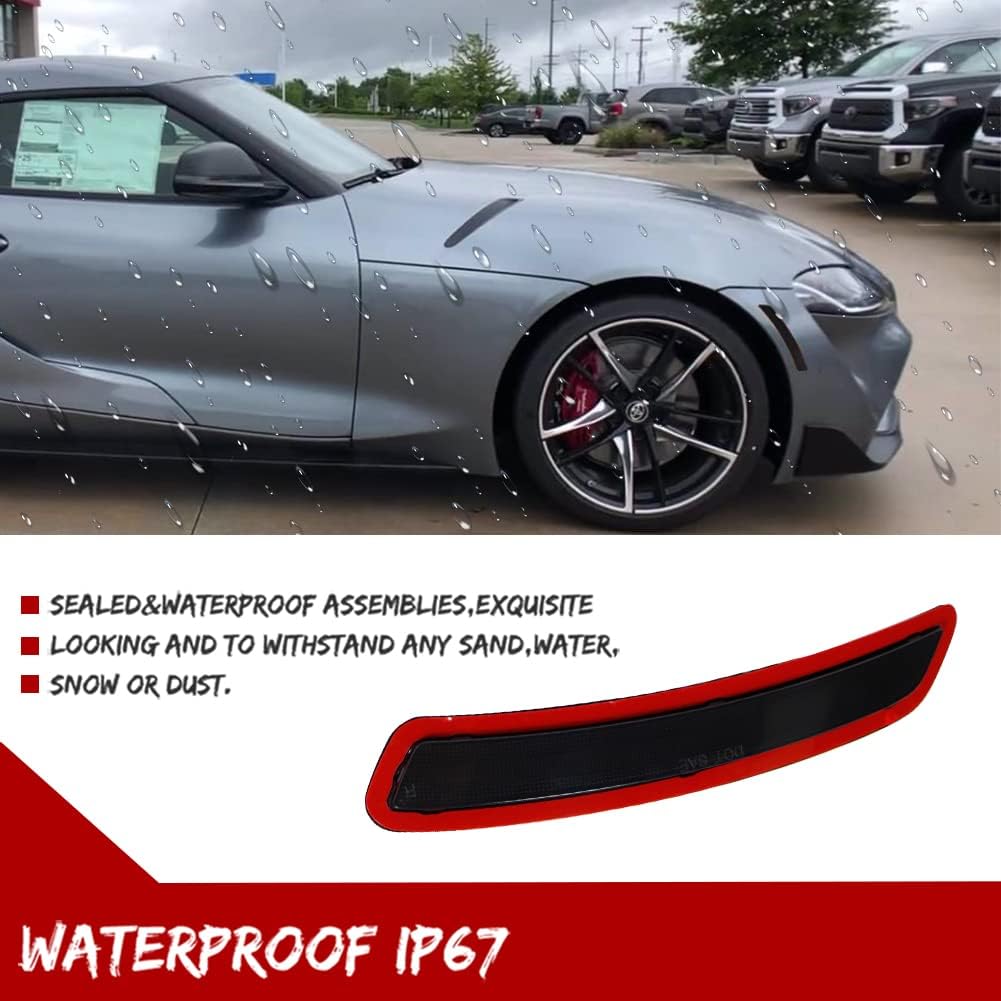 For 2020 2021 2022 Toyota GR Supra Front Bumper Fender Side Marker Reflectors Smoked Lens