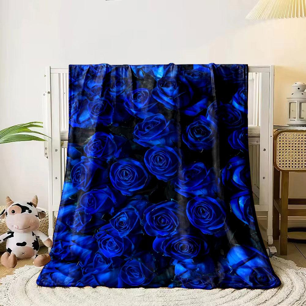

Cluster of vibrant blue roses with detailed petals tightly arranged. for all seasons blanket lunch break throw gift 80cm x 120cm