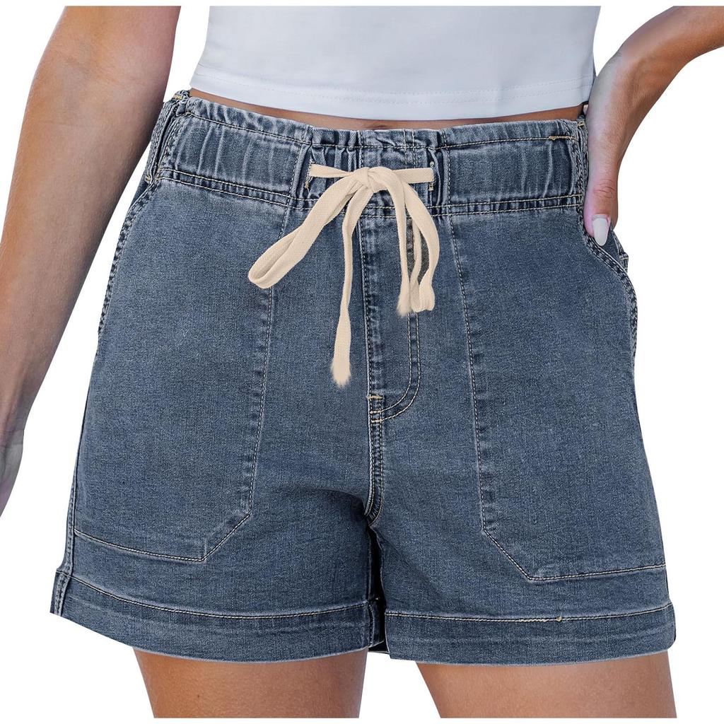 Elastic Waist Drawstring Women's Denim Shorts - Trendy European and American Style