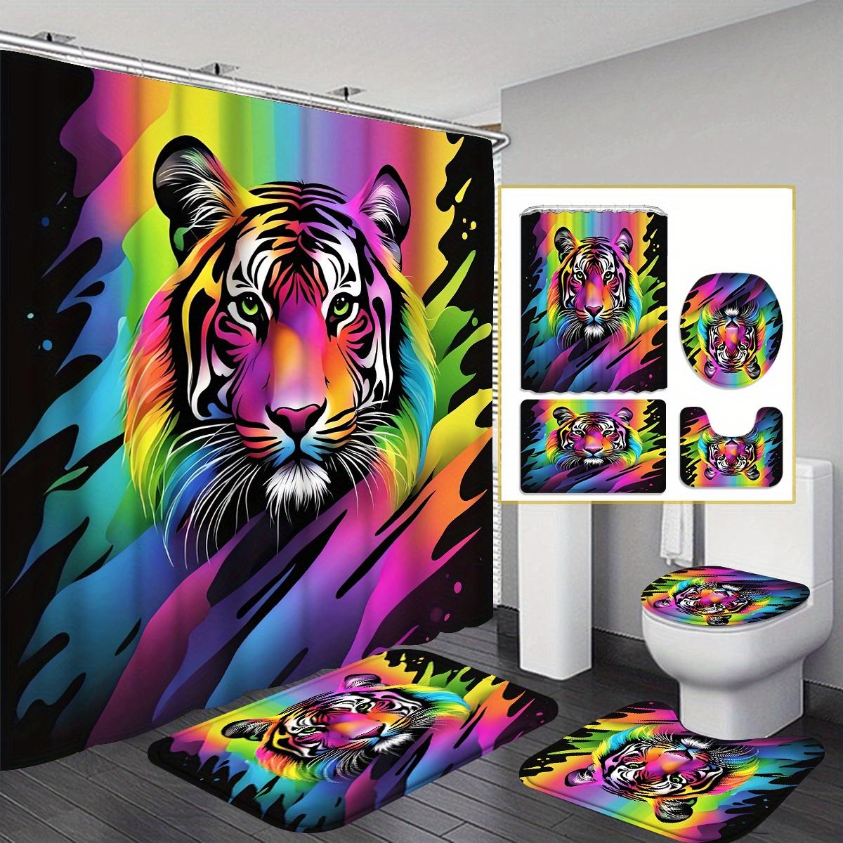 

Rainbow Animal 4pcs shower curtain Bathtub Curtain, Shower Curtain with 12 Hooks, Non-slip Bath Blanket, Toilet U-shaped Mat 90x180cm