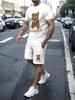 2026 Summer Men's Fashion Bear Print Crew Neck T-Shirt and Shorts Set Outdoor Casual Two-Piece Set