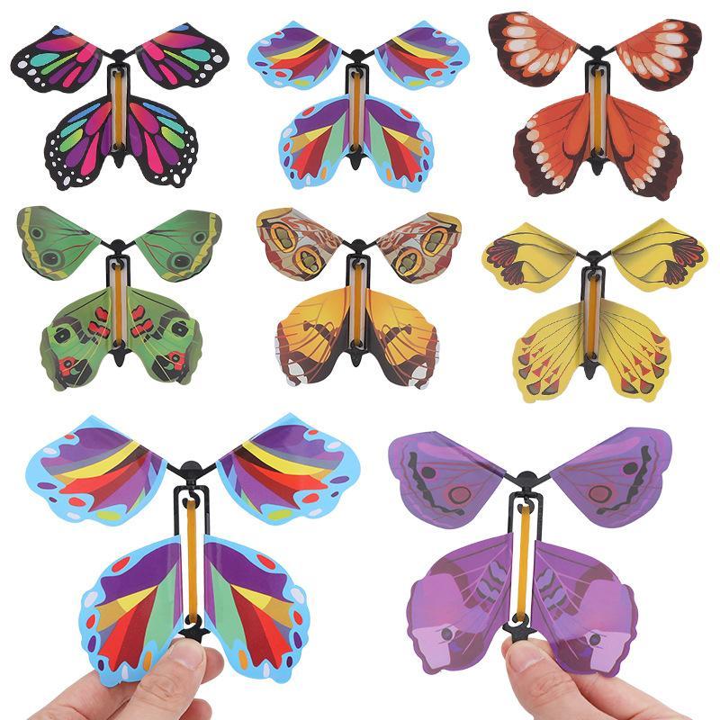 10Pcs Random Color Magic Flying Butterfly Wind Up Toy Bookmark Colorful Butterfly Simulation Christmas Party Surprise Gift