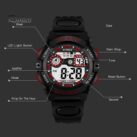 Kids Digital Watch Electronic Waterproof Multifunctional Display Fashionable LED Luminous for Student Sport