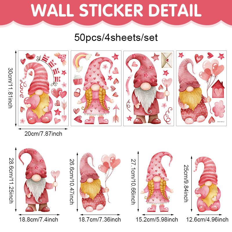 День Святого Валентина Любовь Наклейка на Окно Мультяшный Гном ПВХ Самоклеящаяся Свадебная Наклейка на Стену Декоративные Наклейки для Атмосферы