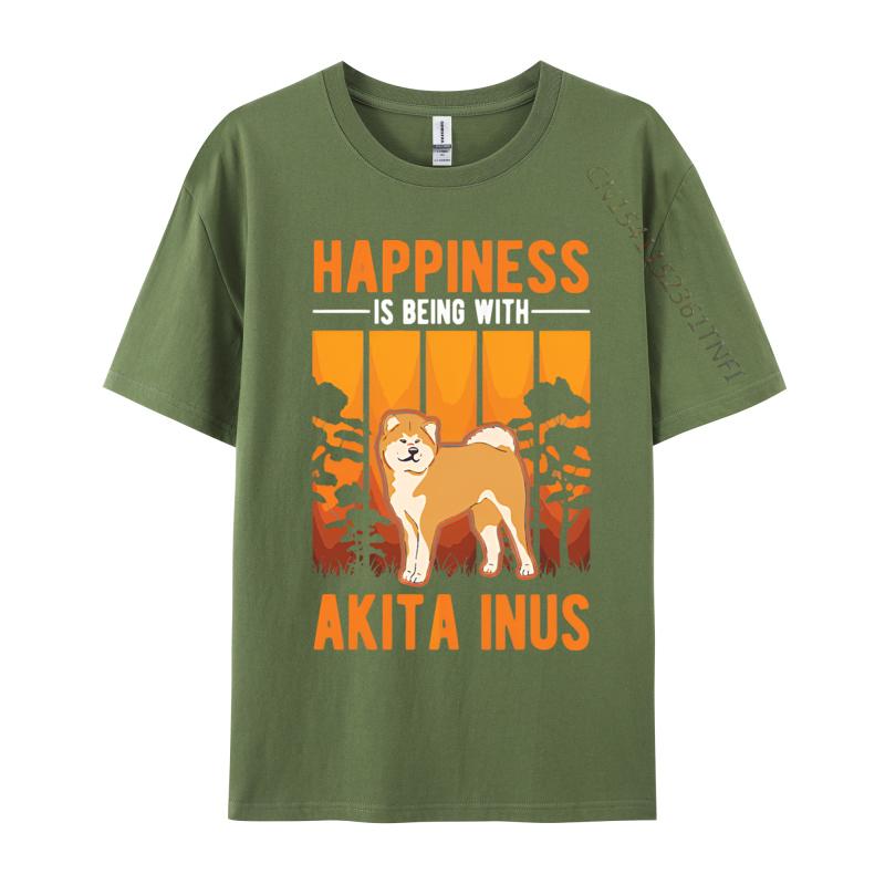Happiness Is Being With Akita Inus Tshirt Black Tees Newest Hip Hop Cotton Men Top Tshirts Printing