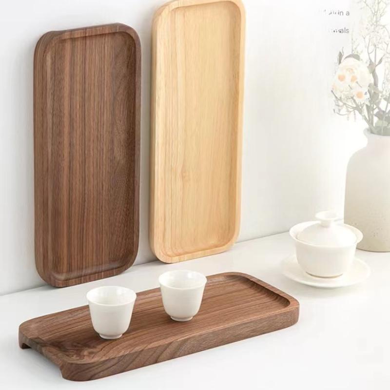 Japanese Wooden Tray Rectangular Black Walnut Solid Wood Plate Tea Cup Tray Coffee Dessert Cake Snack Plate