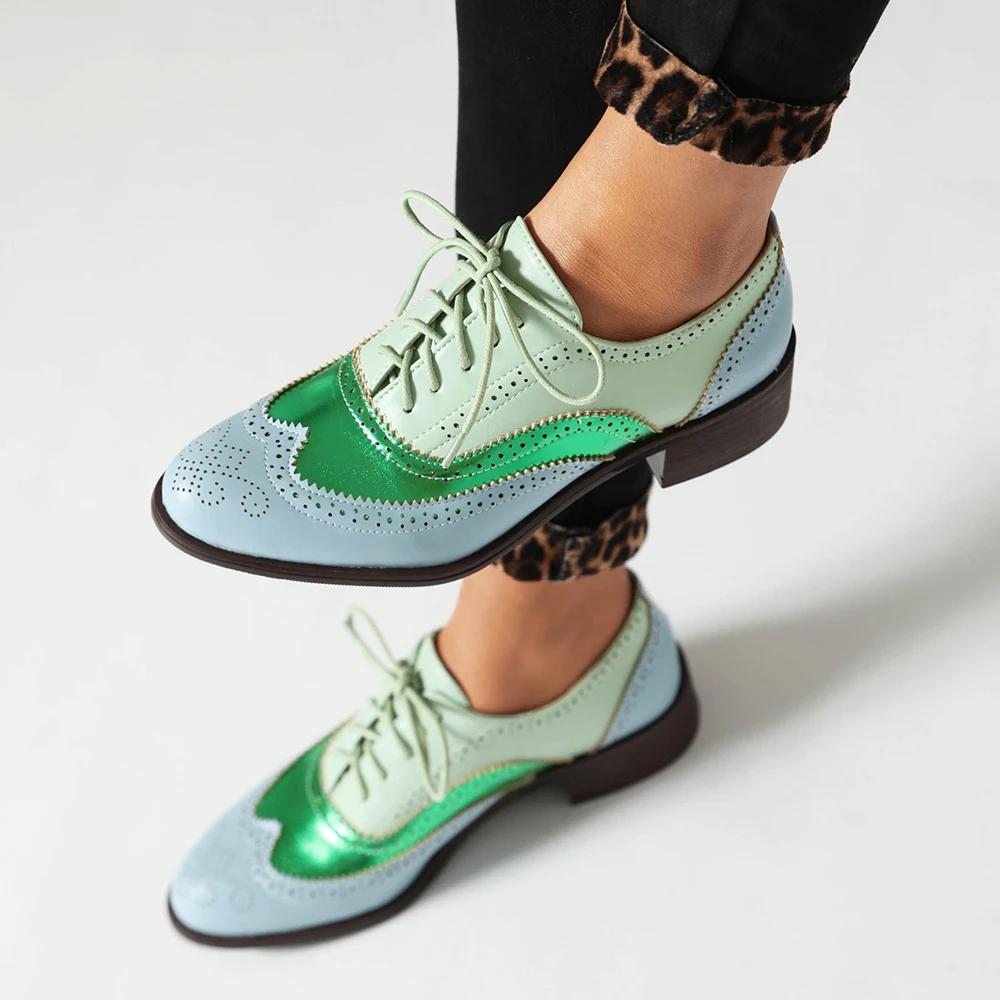 Fashion Vintage Style Casual Lace up Shoes For Women Oxfords Fashion  Mixed Colors Women Flats Lady PU Leather Single Shoe Big Size