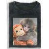 Little Monkey Holding Doll Meme Printed Short Sleeve Shirt, Street Style Men'S Pure Washed Short Sleeve T-Shirt, 230G Washed Fashionable Casual Pure