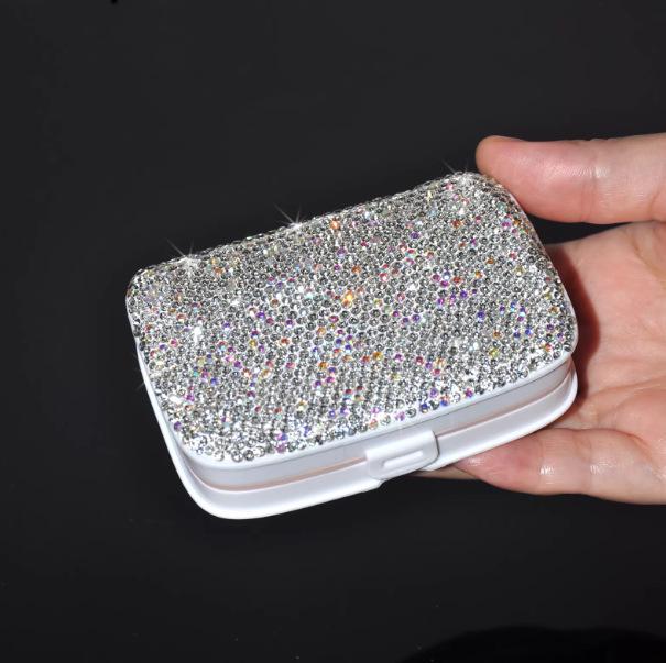 Diamond-Studded Portable Weekly Pill Dispenser – Small, Sealed, Mini Medicine Box