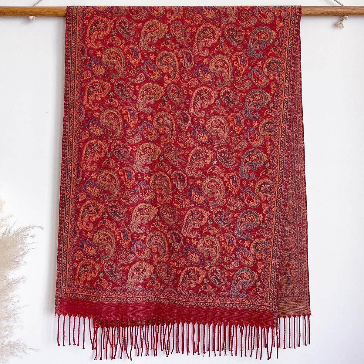 

Этнический стиль имитация кашемира толстая дорожная шаль цветок кешью шарф женский уличный теплый кейп защита от солнца осень и зима 200x65cm красный