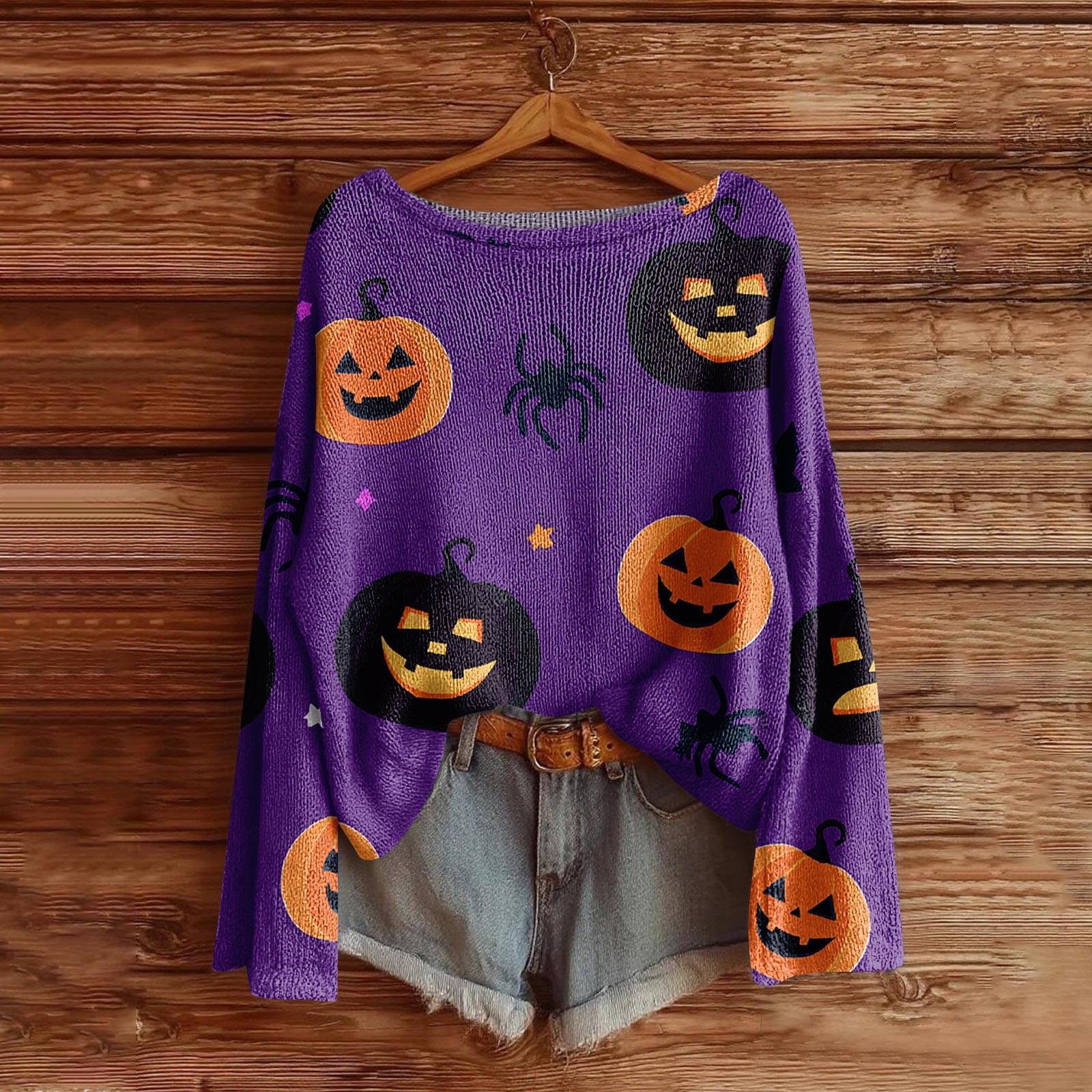 

Женский свитер на Хэллоуин, Богемный винтажный принт, Вязаный пуловер с длинным рукавом L