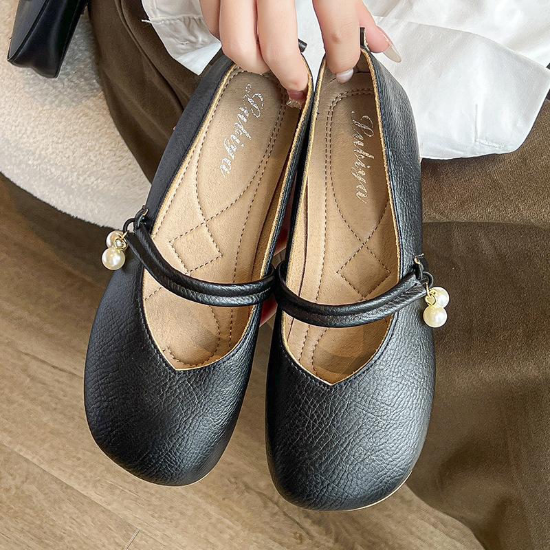 Flat-soled single shoes women's new summer shoes shoes with skirts soft-soled pearl pregnant women Mary Jane shoes summer