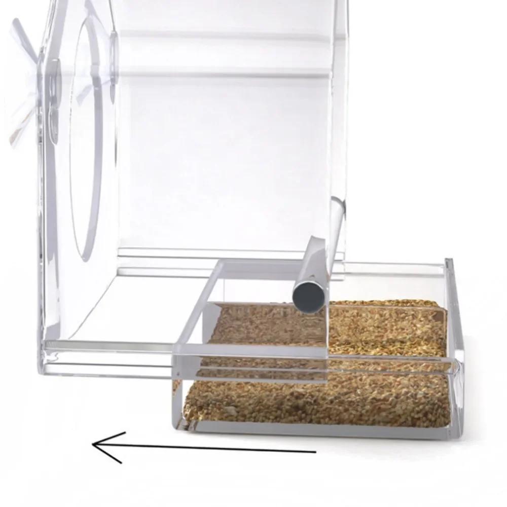 Acrylic Clear Glass Window Birds Hanging Feeder Birdhouse Food Feeding House Table Seed Peanut Suction Cup