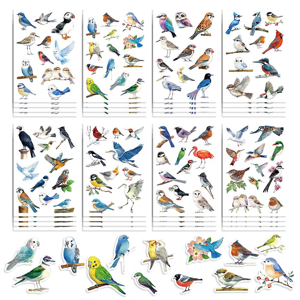 8 Cartoon Bird Watercolor Bird Collage Hand-on DIY Handbook Mobile Phone Case Laptop Decoration Can Be Waterproof