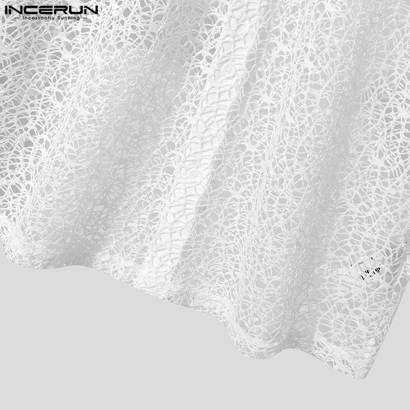 INCERUN Ανδρικά Καλοκαιρινά Μπλουζάκια Παραλίας Κροσέ με Διάτρητο Διχτυωτό Νήμα Κοντομάνικα