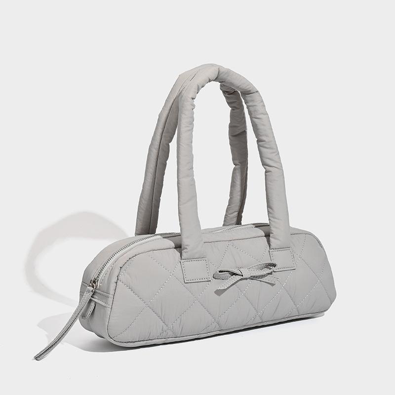 Retro Hand-held Underarm Baguette Bag with A Unique Diamond-patterned Bow Design