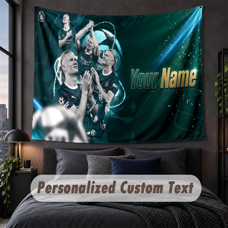 Arazzo Personalizzato con Nome e Testo, Appeso Decorativo da Parete Erling Haaland, Arazzo di Sfondo per Casa Camera da Letto