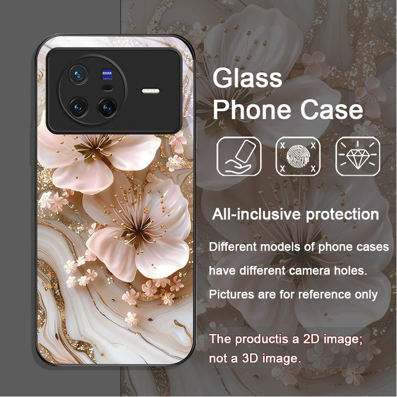 

Естетичний чохол для телефону з текстурою мармуру та квітковим візерунком, загартоване скло, для OPPO Reno 13F 12 11 Pro 10 SE Find X3 Lite X5 A79 A58 5G Oppo A60 4G