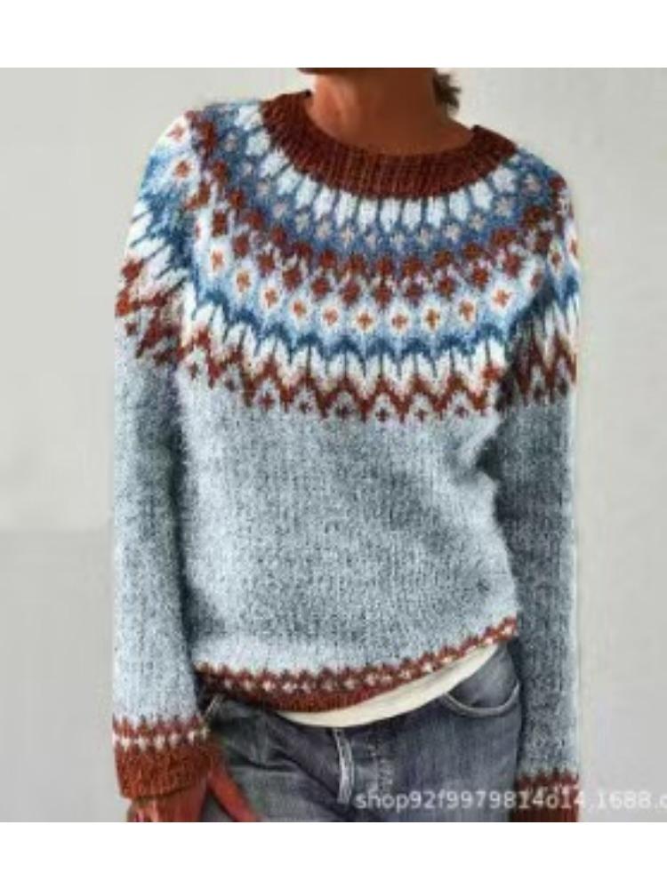 Pull en Tricot à Manches Longues pour Femme, Col Rond, Blocs de Couleurs, Coupe Ample, Tendance, Luxueux, Coupe Décontractée, Amincissant et Polyvalent