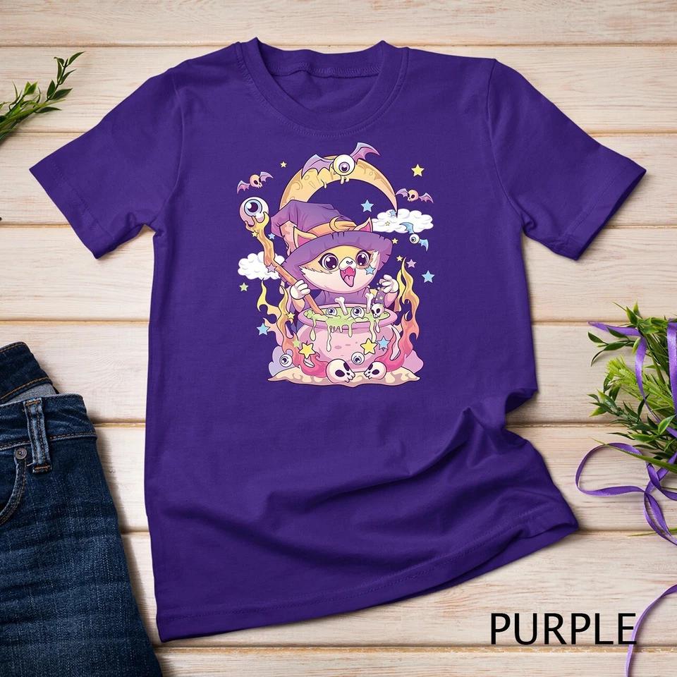 Pastel Goth Wiccan Cat Cute Creepy Witchy Cat and Skull Unisex T-shirt 7 L