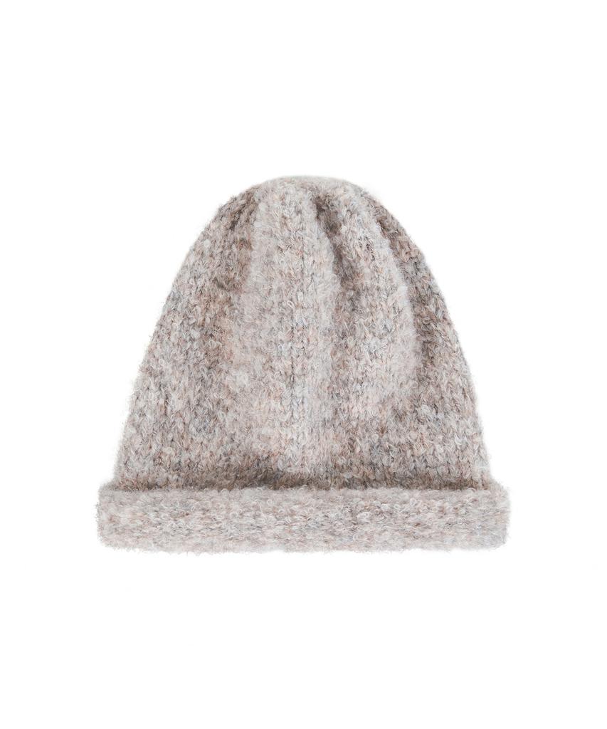 Bajal Va Brooch Melange Wool Rolling Beanie Pink Mix
