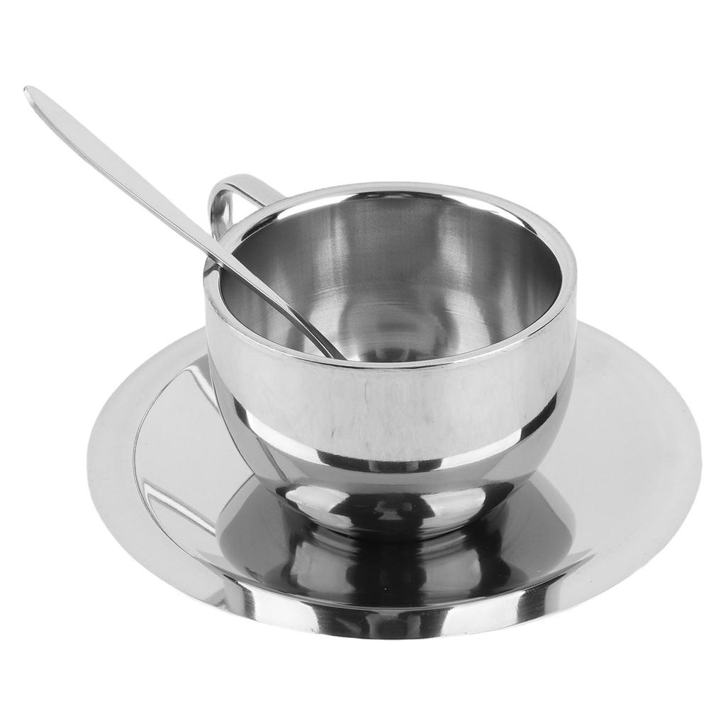 Anti‑Scald Stainless Steel Coffee Cup Mugs Cups with Spoon Saucer Set Tableware