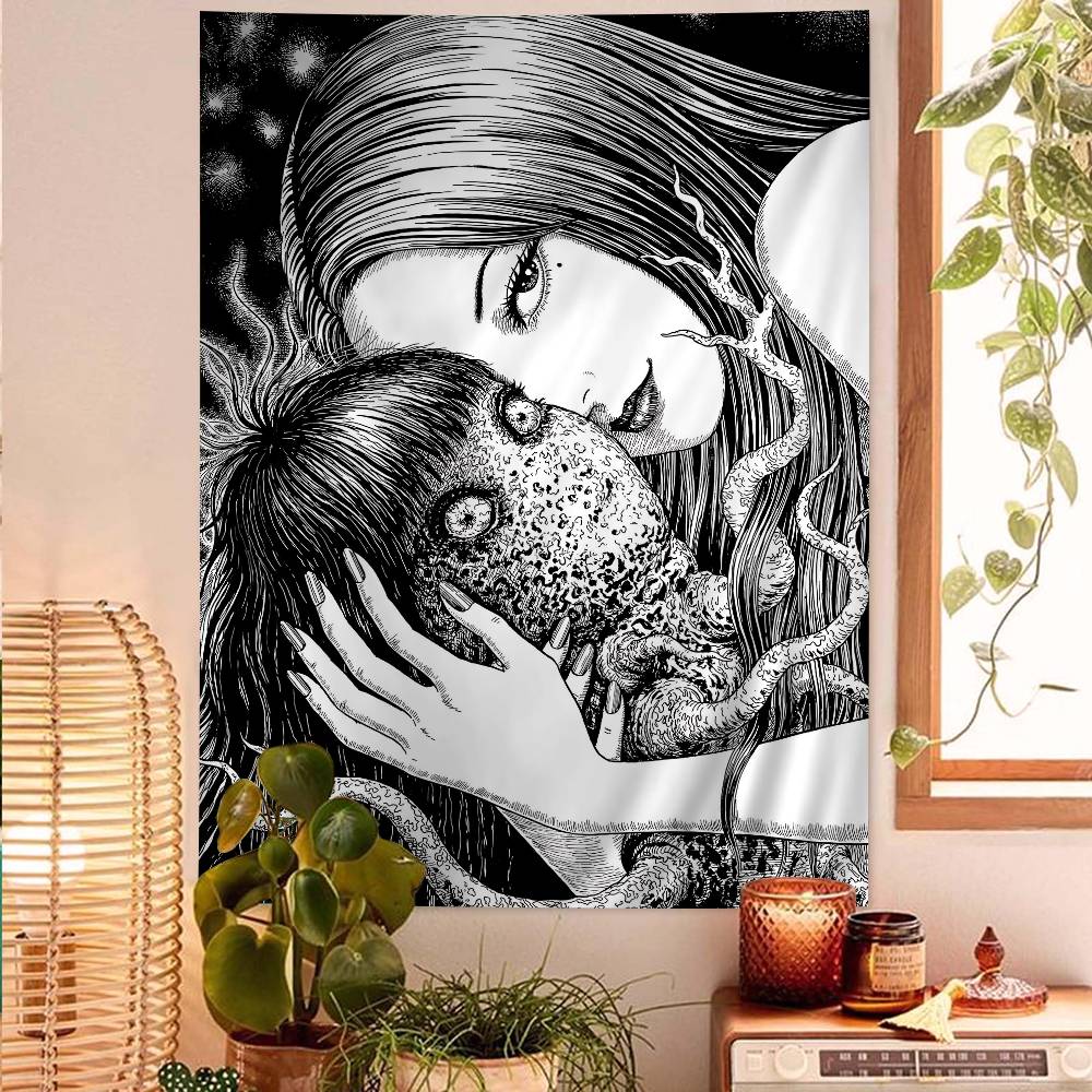 Japan Anime Junji Ito Cartoon Wandteppich Kunst Science-Fiction Zimmer Heimdekoration Wandbehang Blätter