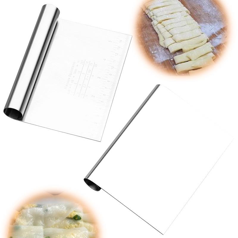 Stainless Steel Dough and Noodle Scraper with Scale - Non-Stick, Multi-Use Cutting Tool for Baking and Cooking