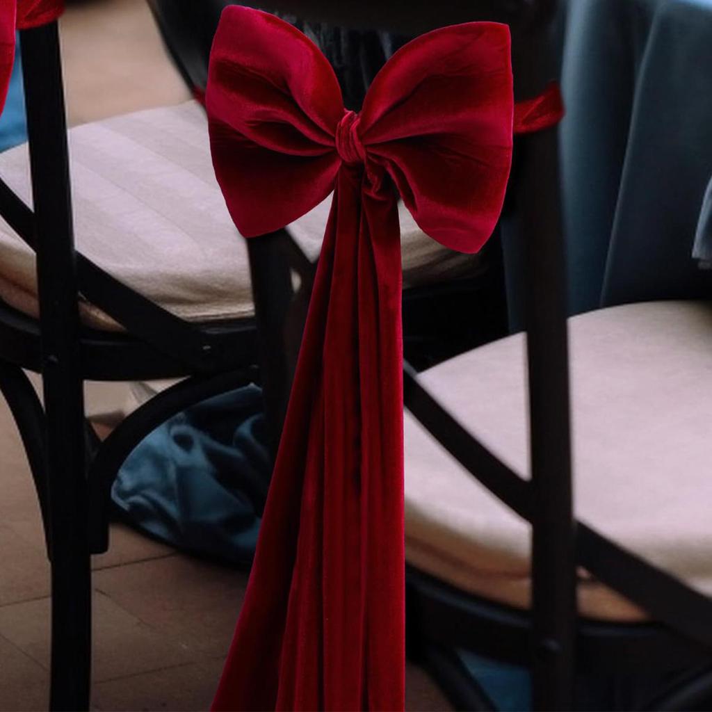 Large Christmas Velvet Chair Bows Strap Christmas Red Chair Cover Bow Chair Back Sashes With Elastic Rope For Weddings Banquets