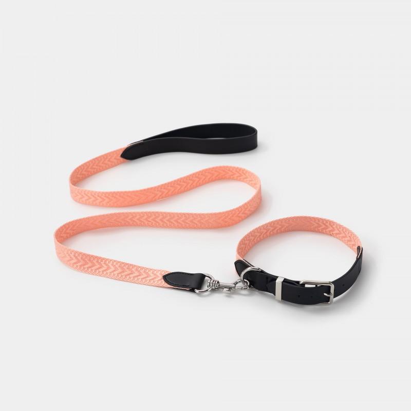 Comfortable Leather Dog Collar Retractable Leash Set - Soft Woven Strap Adjustable Small To Medium Dogs 2.5-25kg