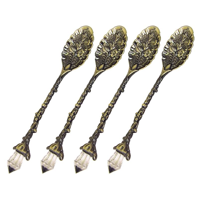 

Antique Engraved Crystal Handle Kirsite Spoon For Fine Dining Pastry Salt Serving Rustproof Kitchenwares Accessory бронзовый