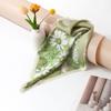 Mulberry Silk Scarf Green Daisy Print Square Neckerchief Elegant Fresh Style Women