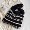 Striped Pattern Woven Shoulder Bag Bohemian Hollow Out Beach Bag New Knitted Tote Bag  Versatile