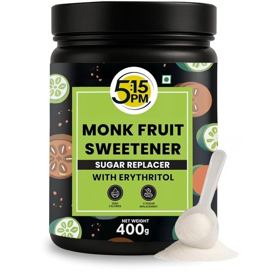 5:15PM Monk Fruit Sweetener Powder with Erythritol 400 G | Monk Fruit Sugar Extract For Cooking & Baking | Natural Sugar Substitute