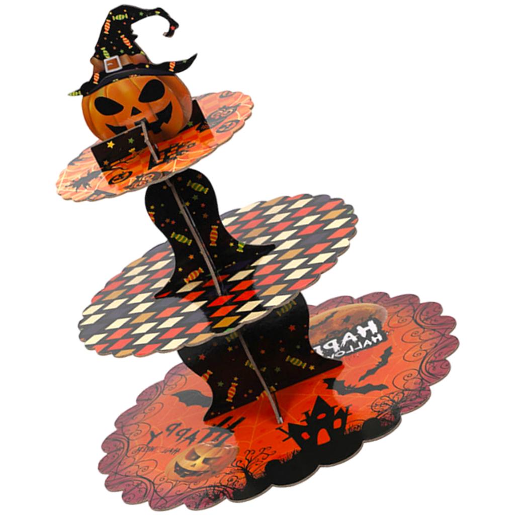 Halloween Themed Multi Tier Paper Dessert Stand For Spooky Party Tabletop Decoration And Sweet Treats Display