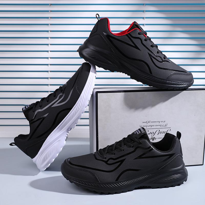 Sports Men's Shoes Autumn and Winter Large Size New Leather Waterproof Breathable Running Shoes Men's Outdoor Non-slip Wear-resistant Fashion