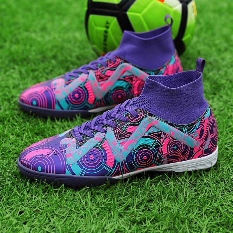 

Детские высокие футбольные бутсы с резиновыми короткими ногтями, молодежная спортивная обувь, футбольные тренировочные кроссовки, мужские футбольные бутсы с искусственным газоном 46 фиолетовый