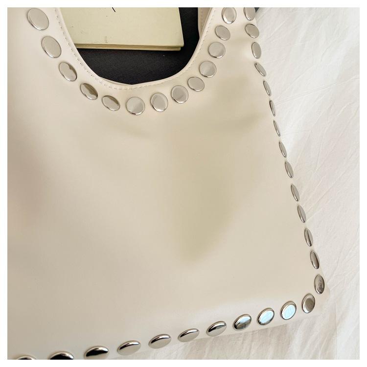 Trendy Retro One-Shoulder Rivet Bag with Textured Design