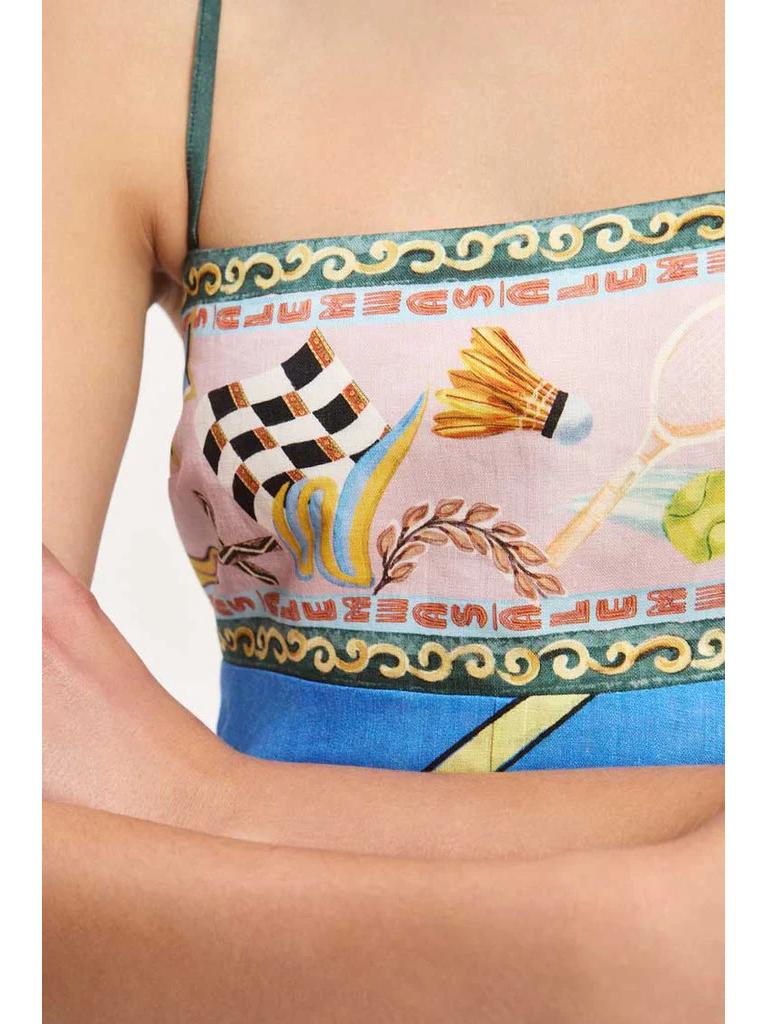2025 Sommer Damen Ärmelloses Spaghettiträgerkleid - Graffiti Leinen mit großem Saum