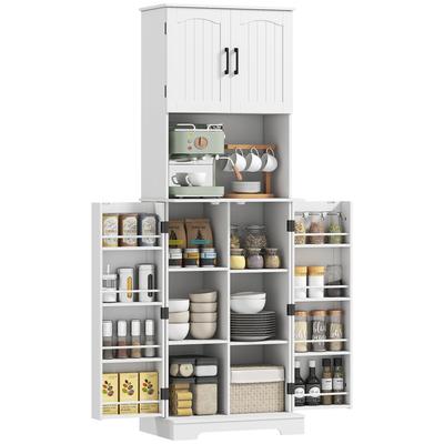 181,5 cm freistehender Schrank, hoher Küchenschrank mit verstellbaren Regalen, 8-türige Gewürzregale, Weiß