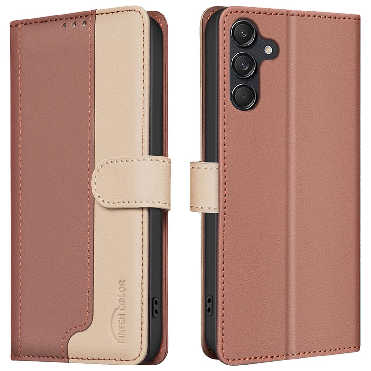 

BINFEN COLOR BF33 для Samsung Galaxy A56 5G кожаный чехол сращивание цветной RFID блокировка Brown